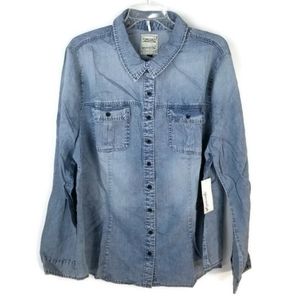 Special A Denim Chambray Button Front Long Sleeve Cotton Shirt Womens Plus 3XL